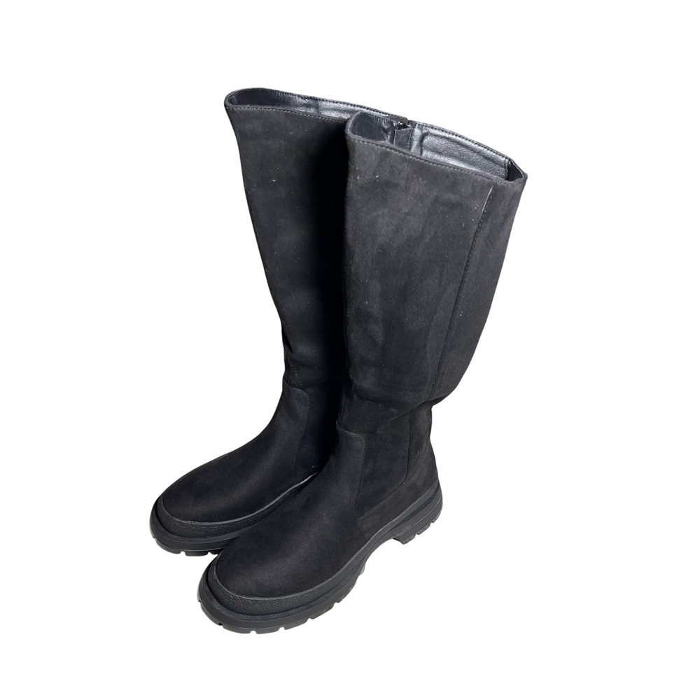 Dream Paris Black Knee High Boots Women's Lug Sole Booties Chunky Platform Boots